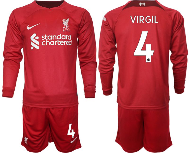 Men 2022-2023 Club Liverpool home long sleeves red #4 Soccer Jersey